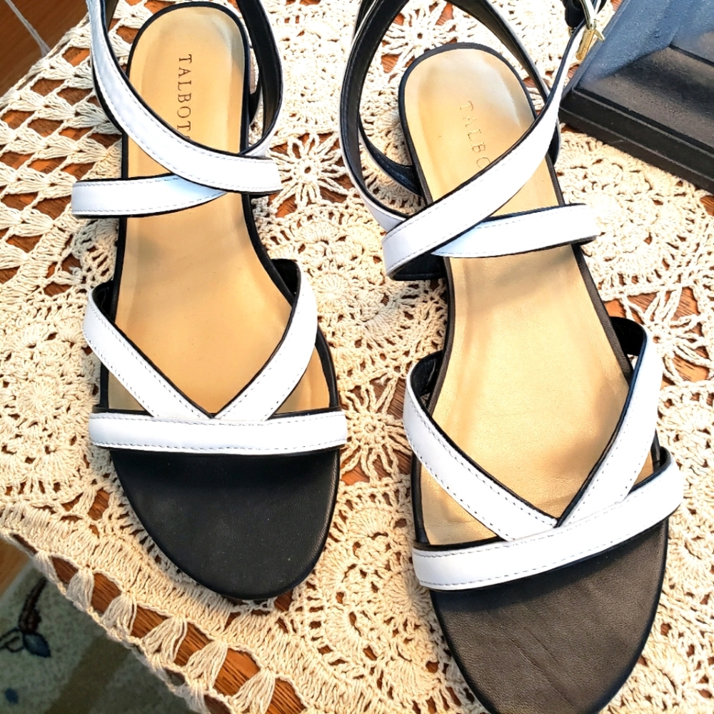 Talbots black and white ankle strap sandal